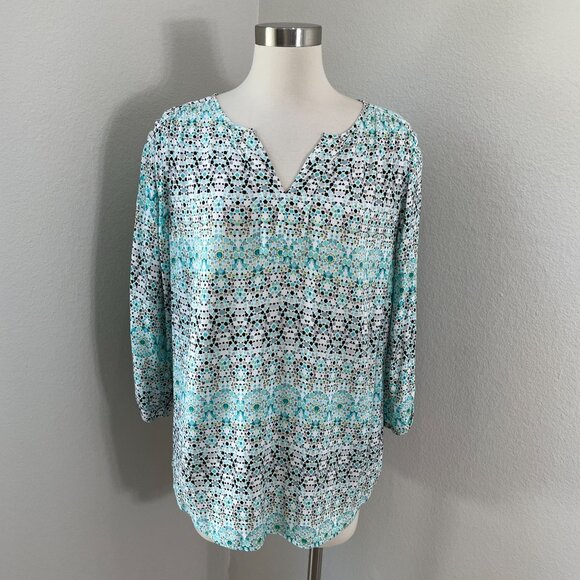 Croft & Barrow Womens Plus 1X Mosaic Print Rayon Tunic Top Blouse 3/4 Sleeve - Picture 1 of 9